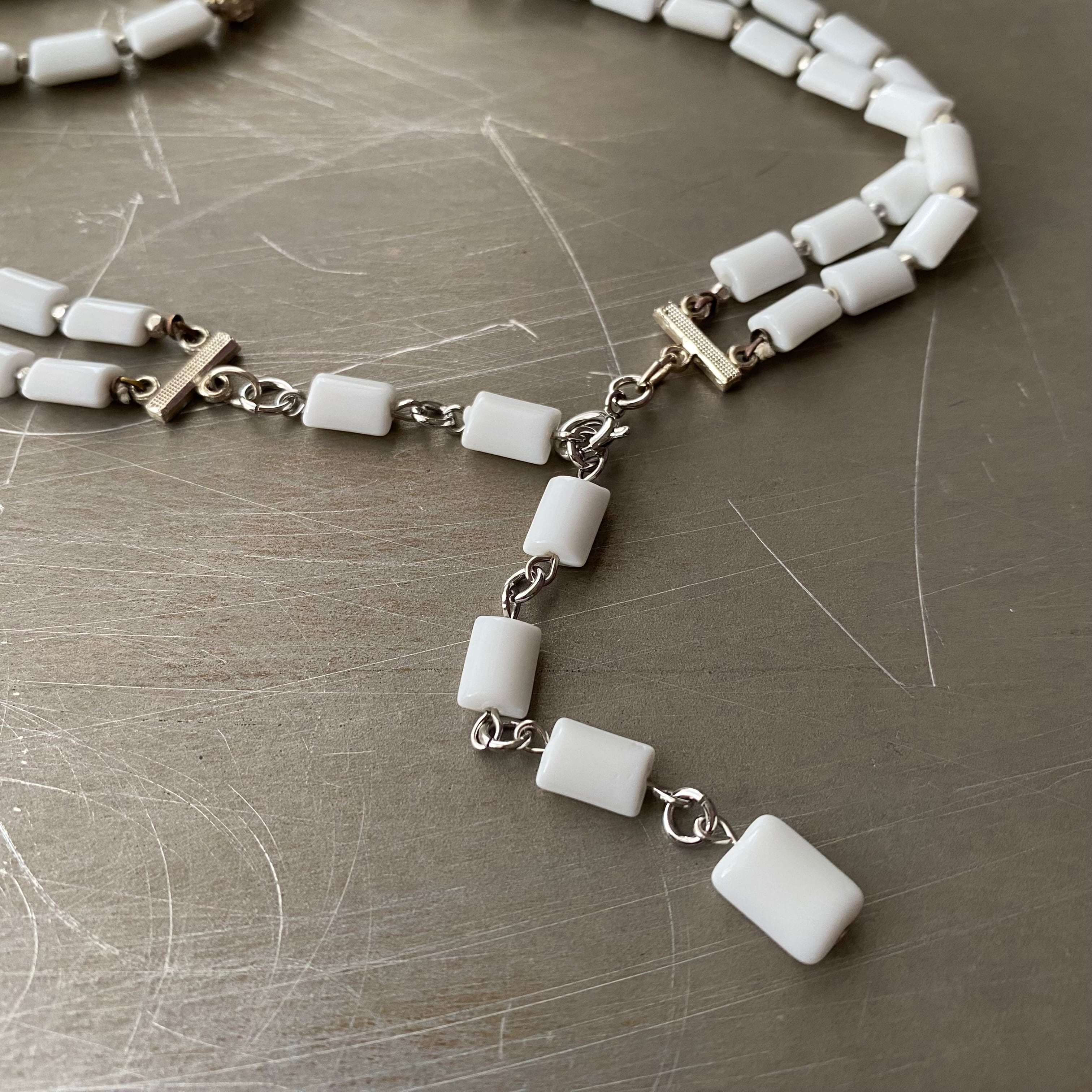 Vintage 50s-60s USA retro square milk glass beads necklace レトロ
