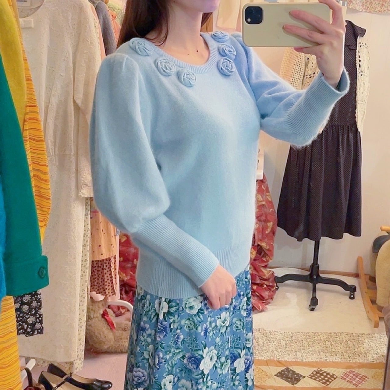 light blue rose knit sweater
