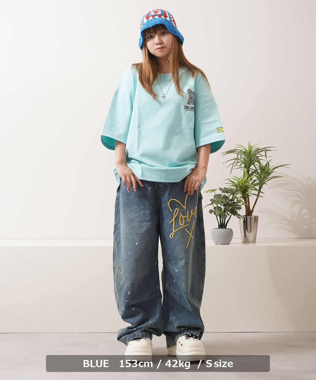 ◆ハート刺繍 バレルレッグ ジーンズ◆gt-116052