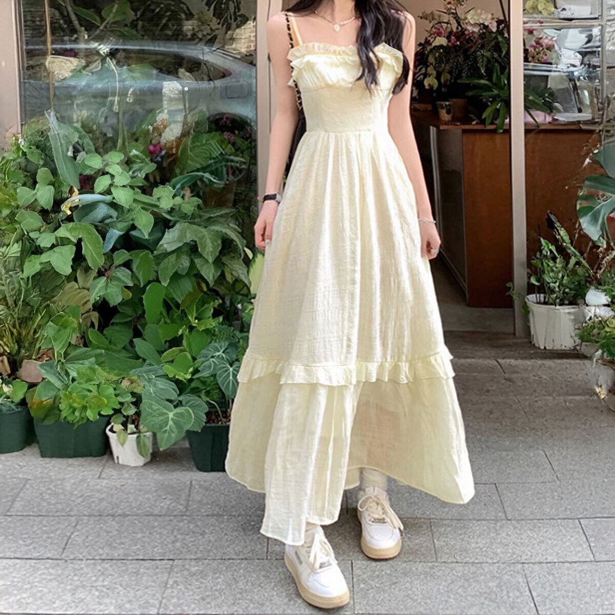 キャミワンピース ティアード レディース 韓国 春夏 きれいめ 大人 かわいい ロングワンピース エアリー ゆったり 体型カバー 華やか おしゃれ 大人可愛い 大人女子