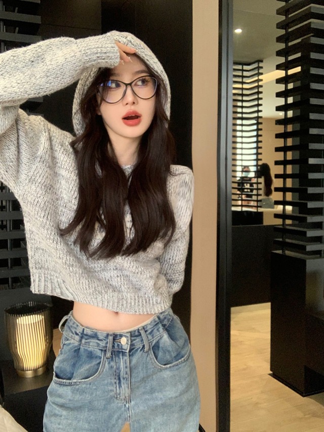 Y2Kクロップドフーディパーカー