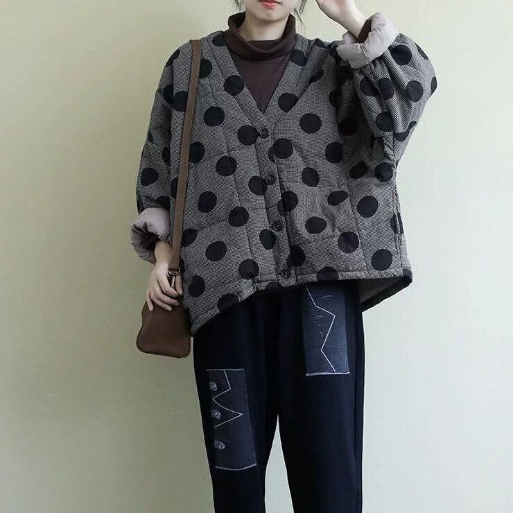 DOT V-NECK QUILTING SHORT WIDE CARDIGAN JACKET 2colors M-14944