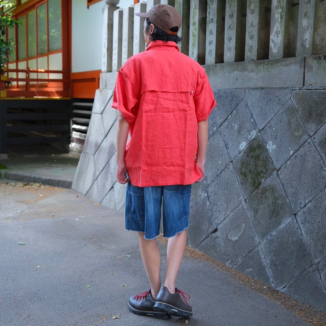 KENNETH FIELD(ケネスフィールド) /GUIDE SHIRTS SS french linen-RED
