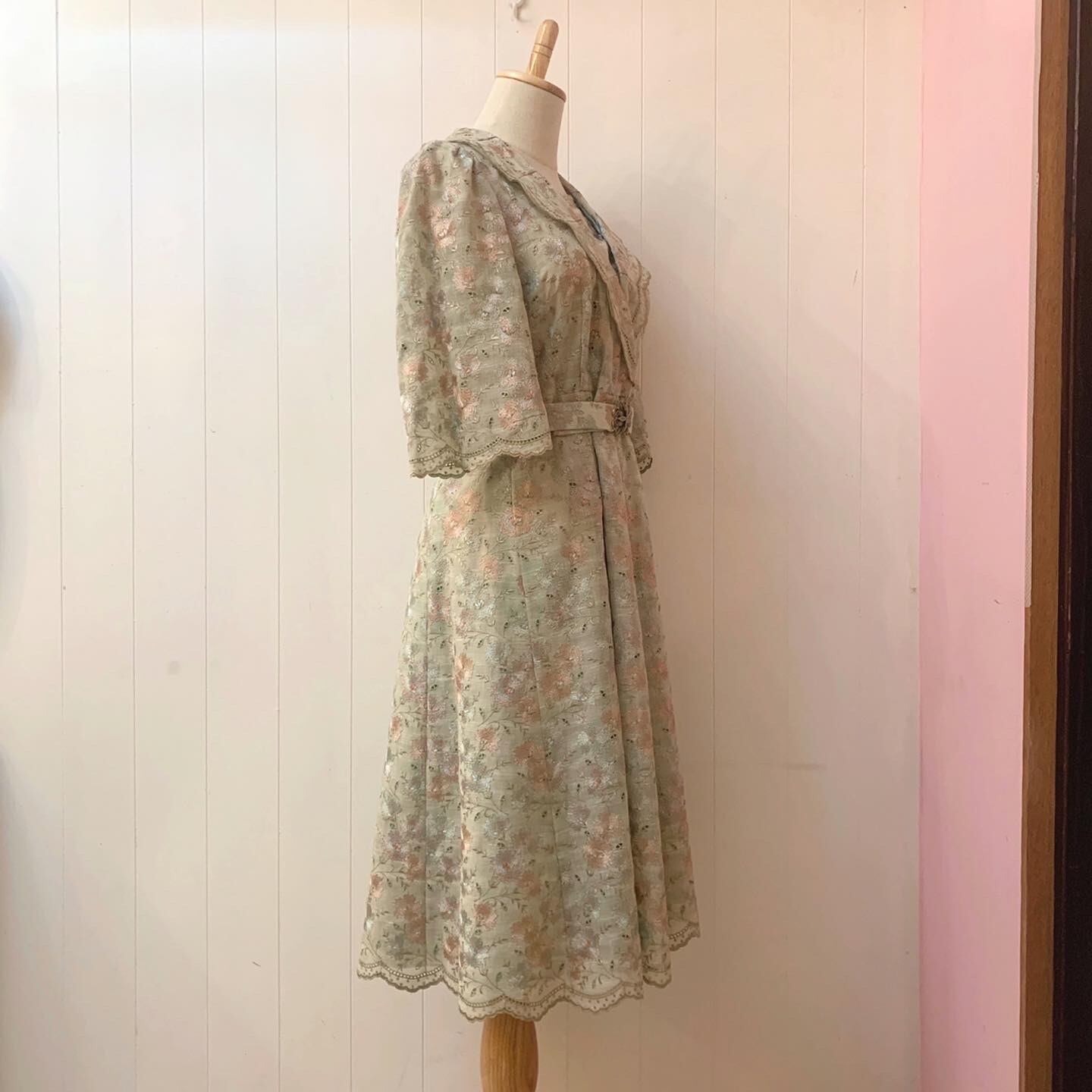 flower embroidery lace green one-piece