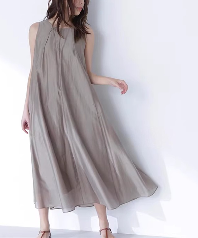 ゆったりノースリーブ◆Aラインワンピース【w-30326】