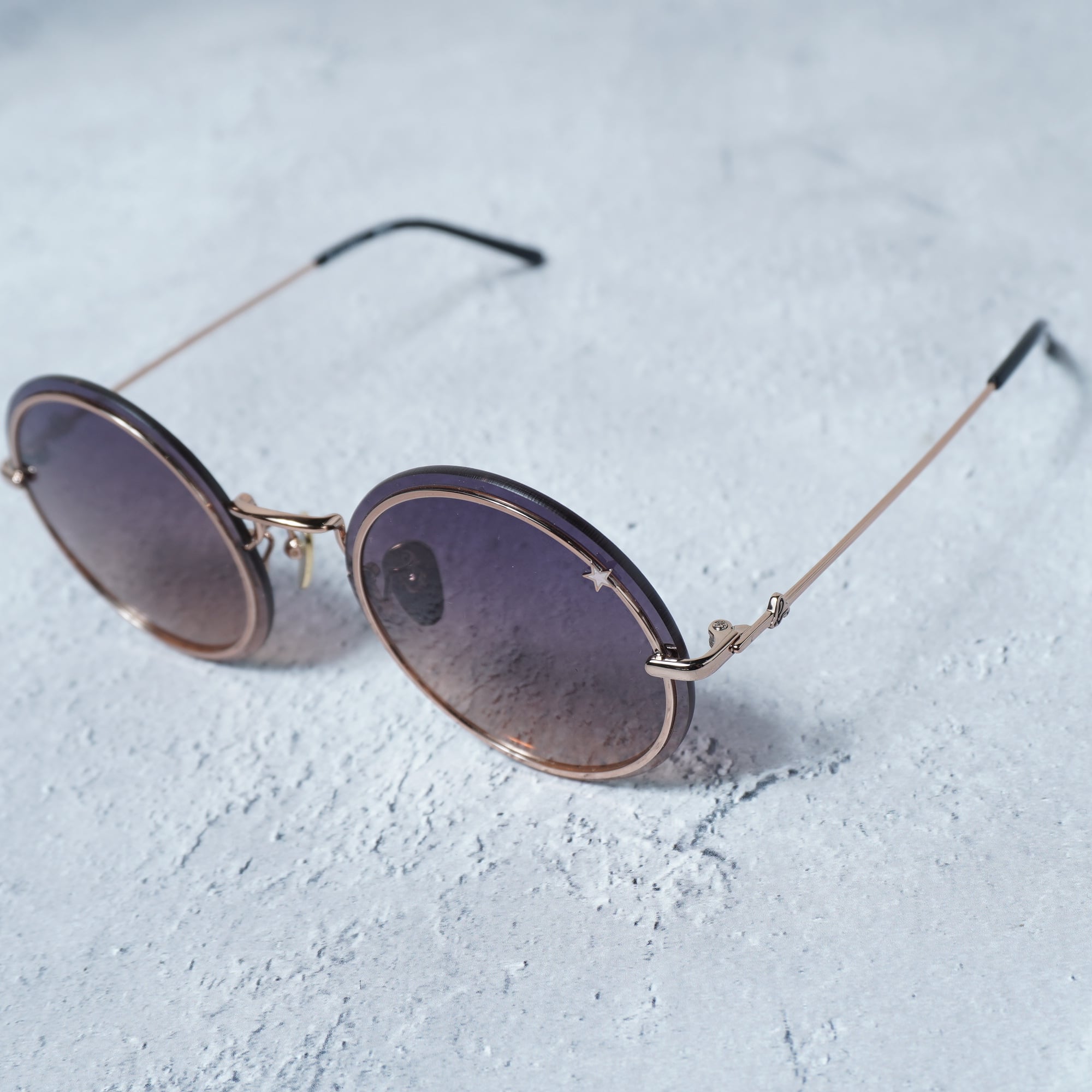 agnes b.】アニエスベー テンプルロゴラウンドサングラス gold&brown