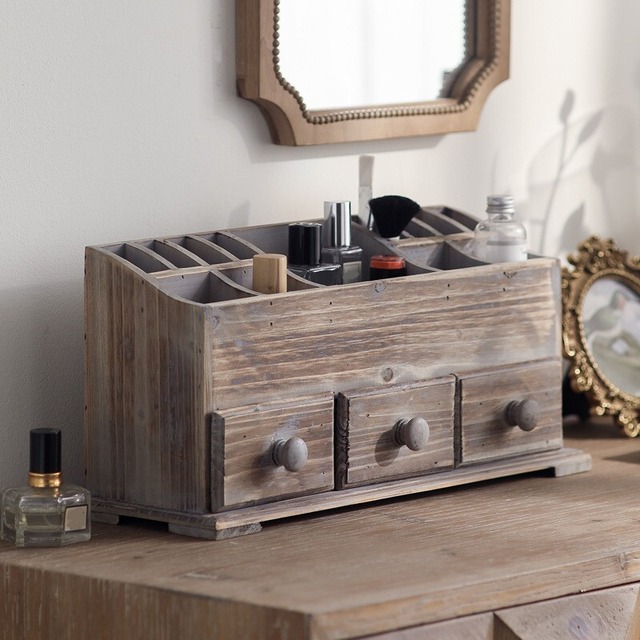 小物入れ ヴィンテージ調 木製 多用途 おしゃれ かわいい インテリア 木の温もり 化粧品 収納 コスメ ボックス ドレッサー デスク 玄関