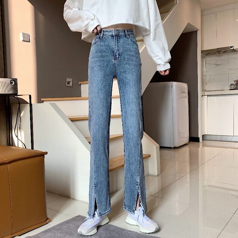 パンツ スプリングハイウェストウェスト薄手ジーンズ レディース 春物 試着室74561604998