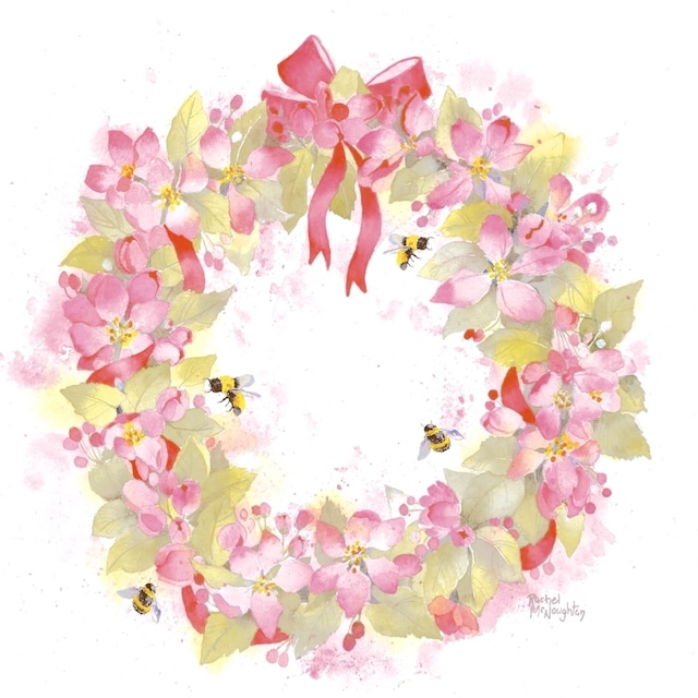 【Nouveau】バラ売り1枚 ランチサイズ ペーパーナプキン Spring Wreath ホワイト