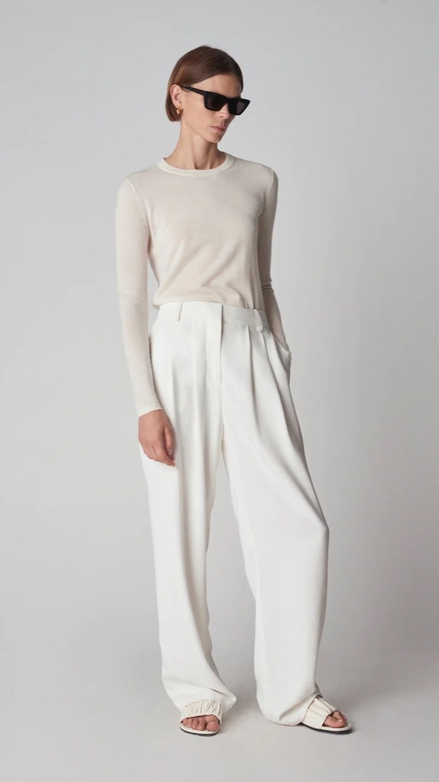 CO -Classic Trouser in Stretch Viscose- : IVORY,