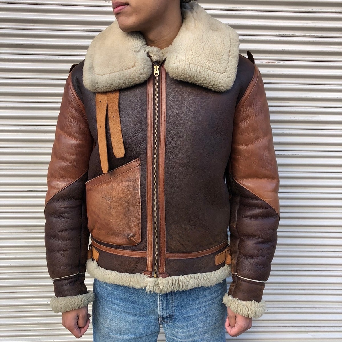 希少！aero 任意 leather エアロレザー大戦モデル B3 ムートンジャケット