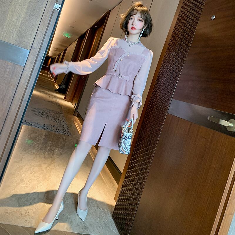 スリムウェストトップス ハイウェストスカート オータム 秋物 ステッチ MIUCO78773142817