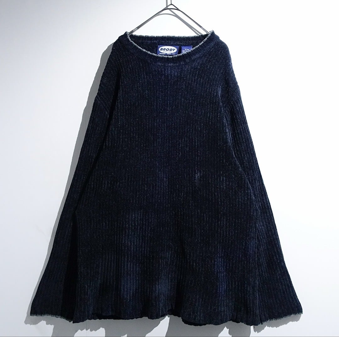 90s "BRODY" Deep Navy Velour-Touch Rib Knit