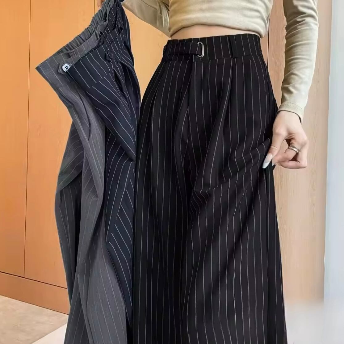 stripe classic wide pants