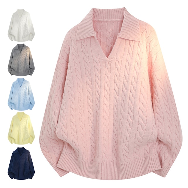 【WSシリーズ】★セーター★ 6color ユニセックス トップス POLOネック Vネック 青 灰 黄 白