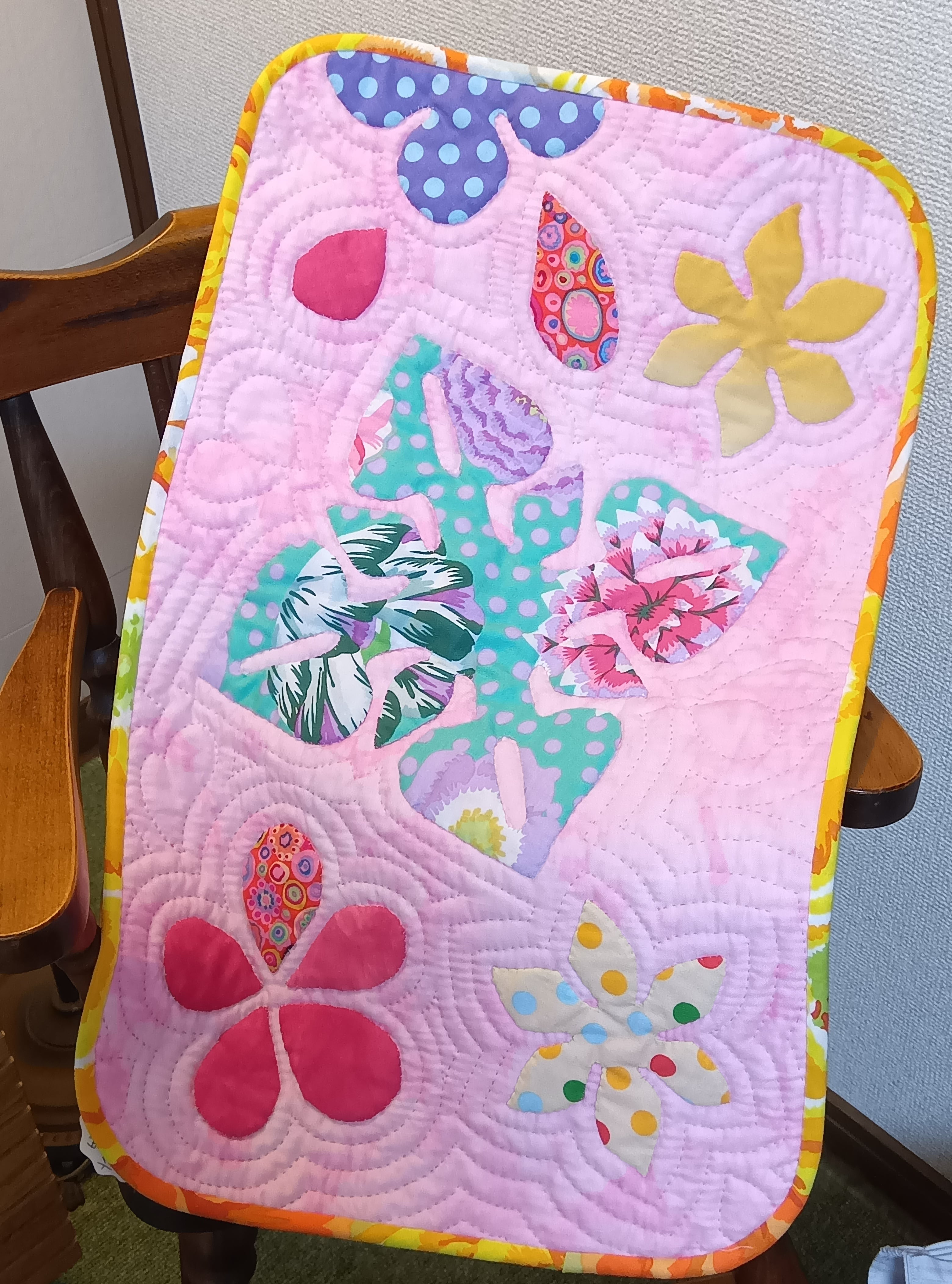 HawaiianQuilt Peach】ハワイアンキルトマット アンスリウム ケイフ