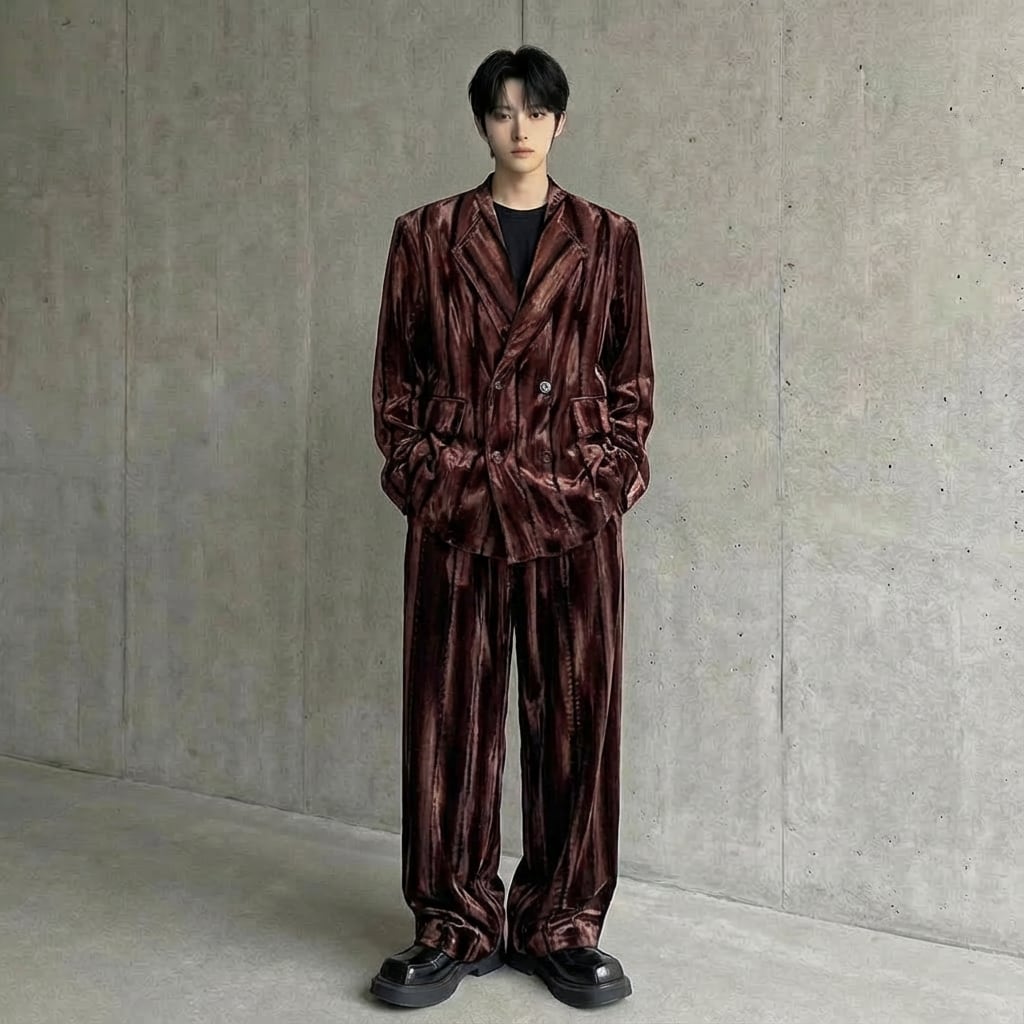 レトロ シャイニーベルベットスーツ セットアップ 2カラー D11093