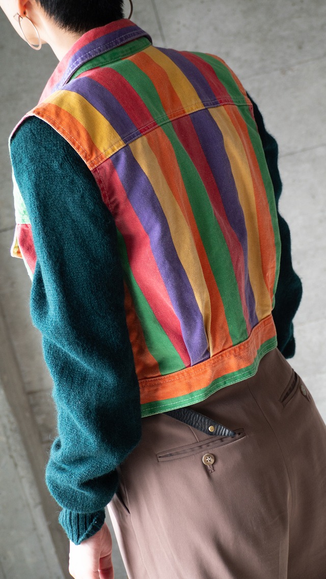 "Emporio Gitano" 1990s Multi colored denim sleeve-less jacket