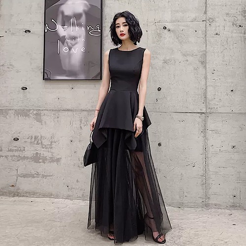 結婚式ドレス ノースリーブ ラウンドネック レース 無地 シンプル 発表会 演奏会 レディース 結婚式 ステージ衣装 エレガント ウエディングドレス カラードレス イブニングドレス ロング丈