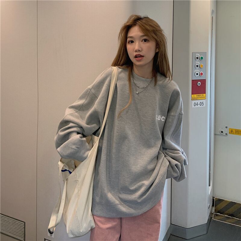 レタープリントラウンドネックセーター女性2020年秋冬新バージョンルーズワイルドレイジーウィンドプルオーバー長袖トップス クレセントシティ81194275989