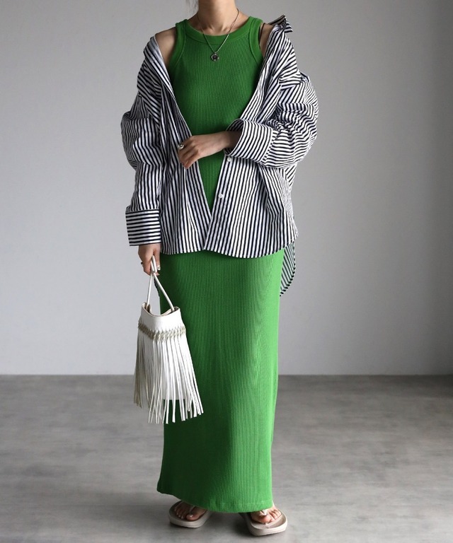 コットンストライプポケットシャツ