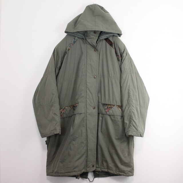 【 act2】Beautiful Switching Velours Green Vintage Down Coat