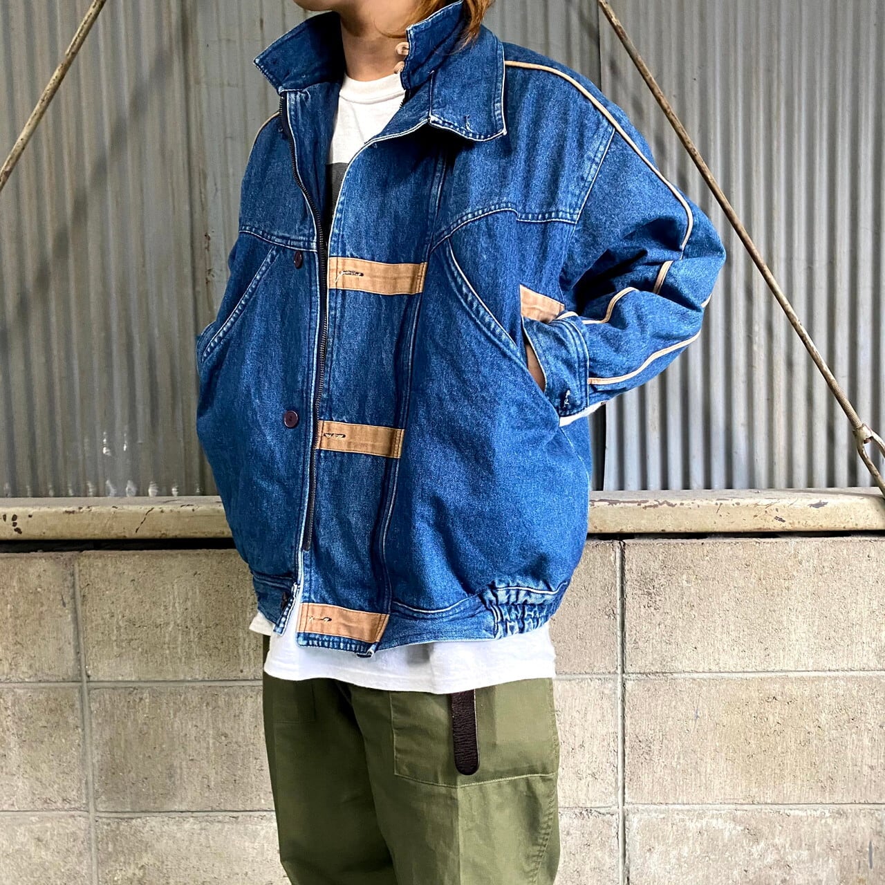 変形デザイン デニムジャケット メンズM相当 レディースL相当 古着  