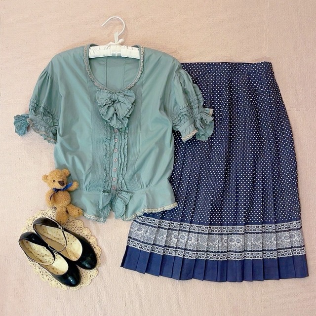 PINKHOUSE / bluegreen frill ribbon blouse