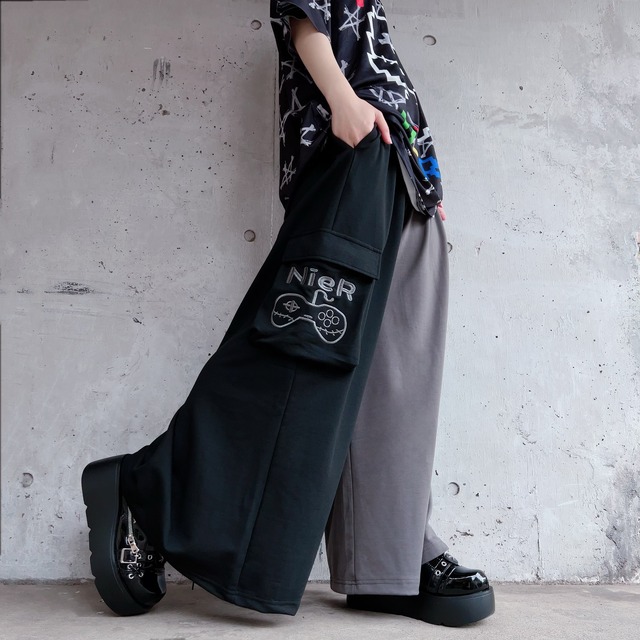 4POCKET BIG SILHOUETTE TWO-TONE WIDE PANTS【GAMING】