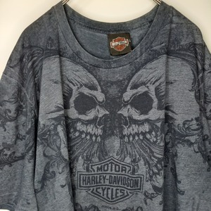 希少品　アメリカ製　ハーレーダビットソン　クルーネック　スカルプリント　Tシャツ