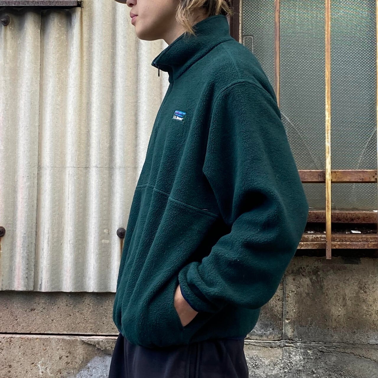 90s L.L.Bean ハーフジップ フリース L グリーン