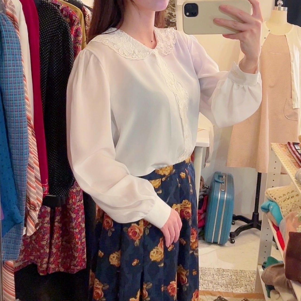 flower leaf lace white blouse