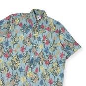 90s ビキニタグ reyn spooner ハワイ製 レインスプーナー ボタニカル 半袖 アロハシャツ L/ブルー系 メンズ ビンテージ