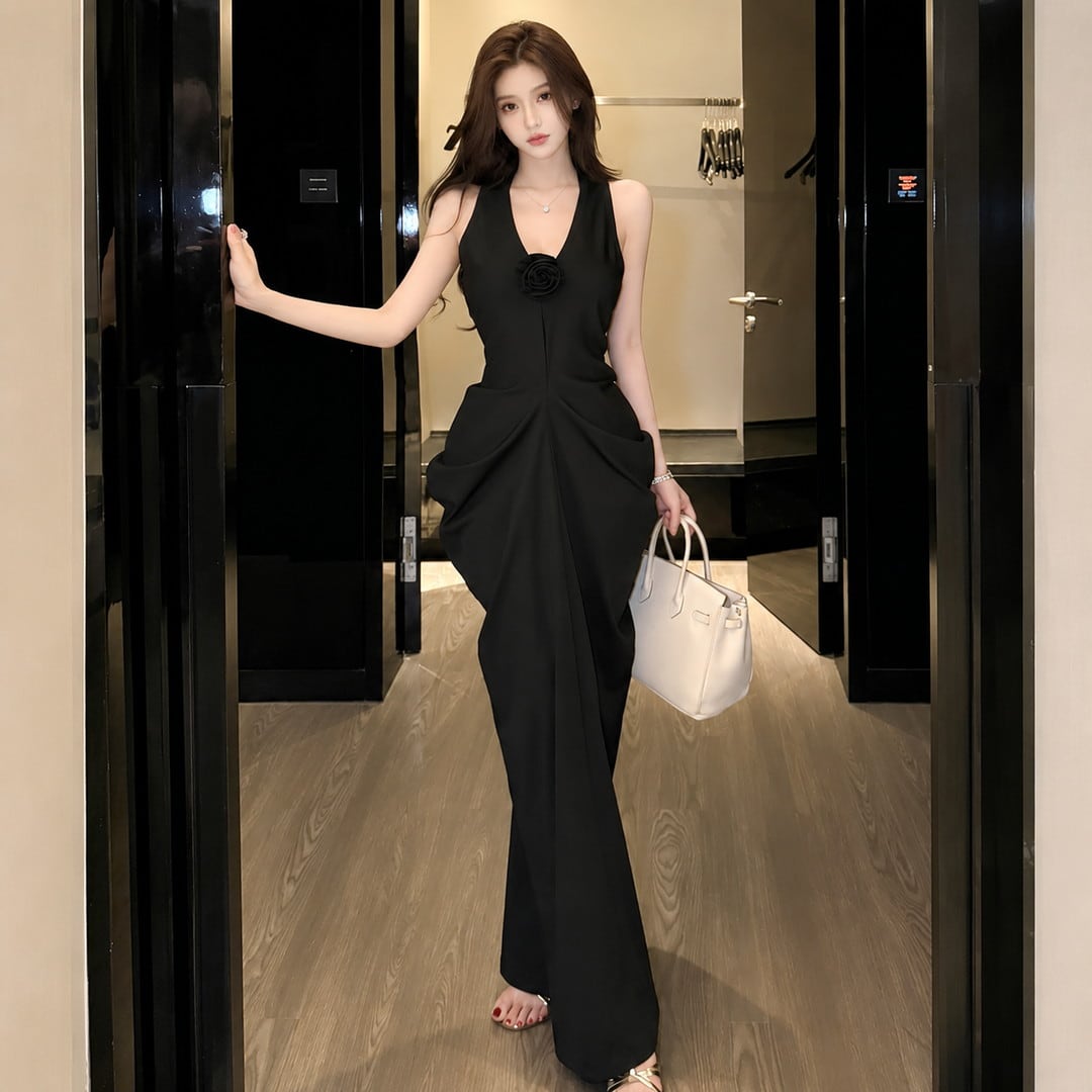 Rose Off Shoulder Sleeveless Dress V3380