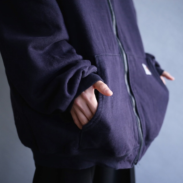 "Carhartt" full-zip one point embroidery over size navy sweat parka
