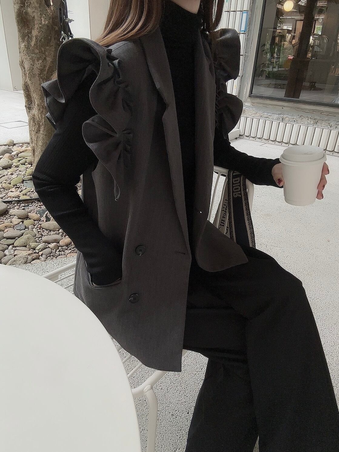 Frill tailored vest / gray(10月上旬〜中旬頃発送予定)