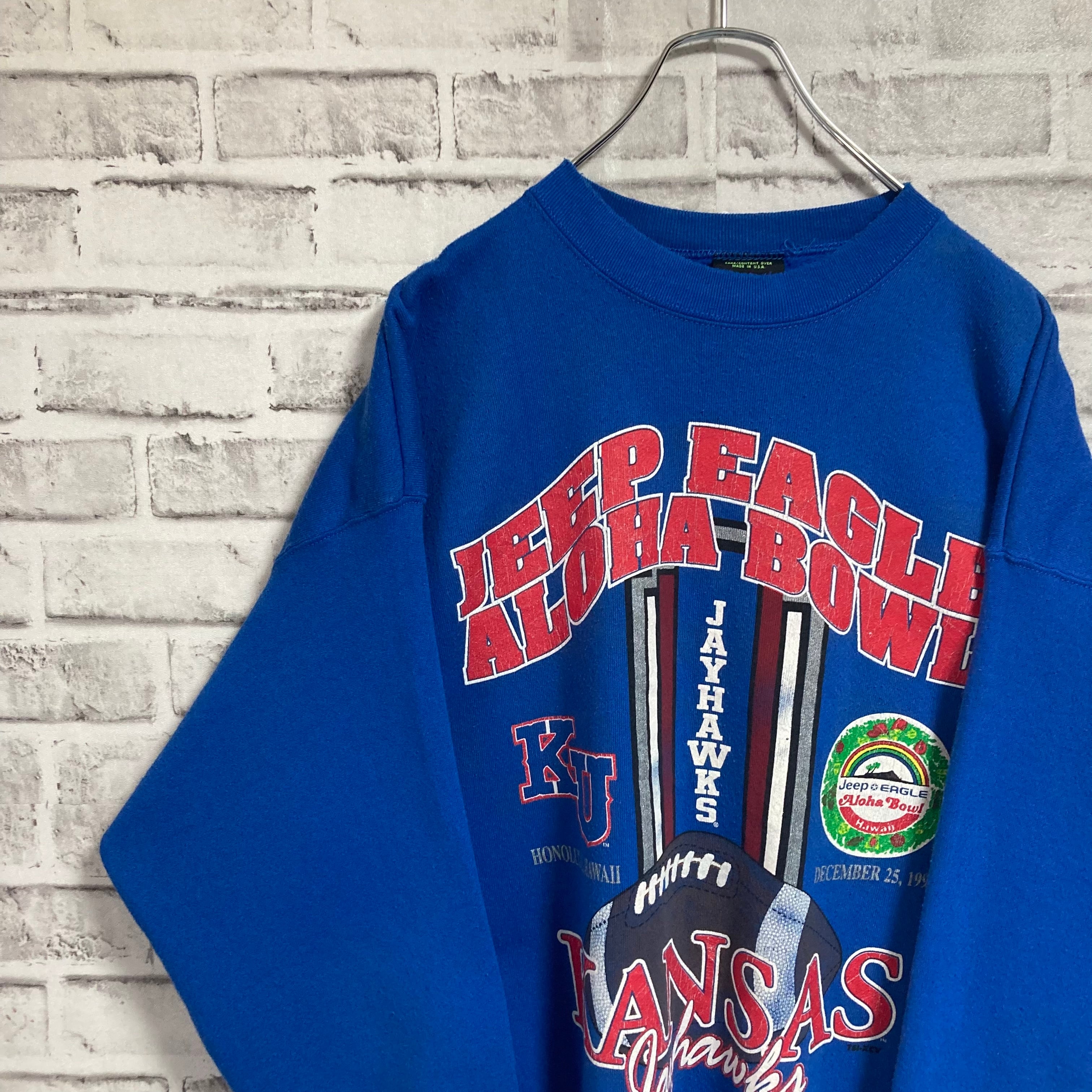 【T.S.I 】L/S Sweat XL Made in USA 90s “ALOHA BOWL KANSAS OF  UNIVERSITY,JAYHAWKS ” スウェット トレーナー USA製 アロハボウル 1995 カンザス大学 ジェイホークス チームロゴ  vintage ヴィンテージ アメリカ ...