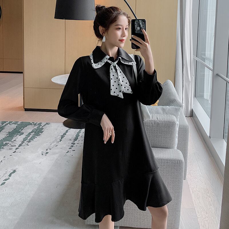 【新作】【送料無料】 マタニティウェア2020秋冬の新しい2層人形の襟の潮の母フィッシュテールスカートバージョンの年齢削減マタニティスカートの長いセクション-アリババ ロング オータム 秋物 ウィンター 冬物 expec297919162881