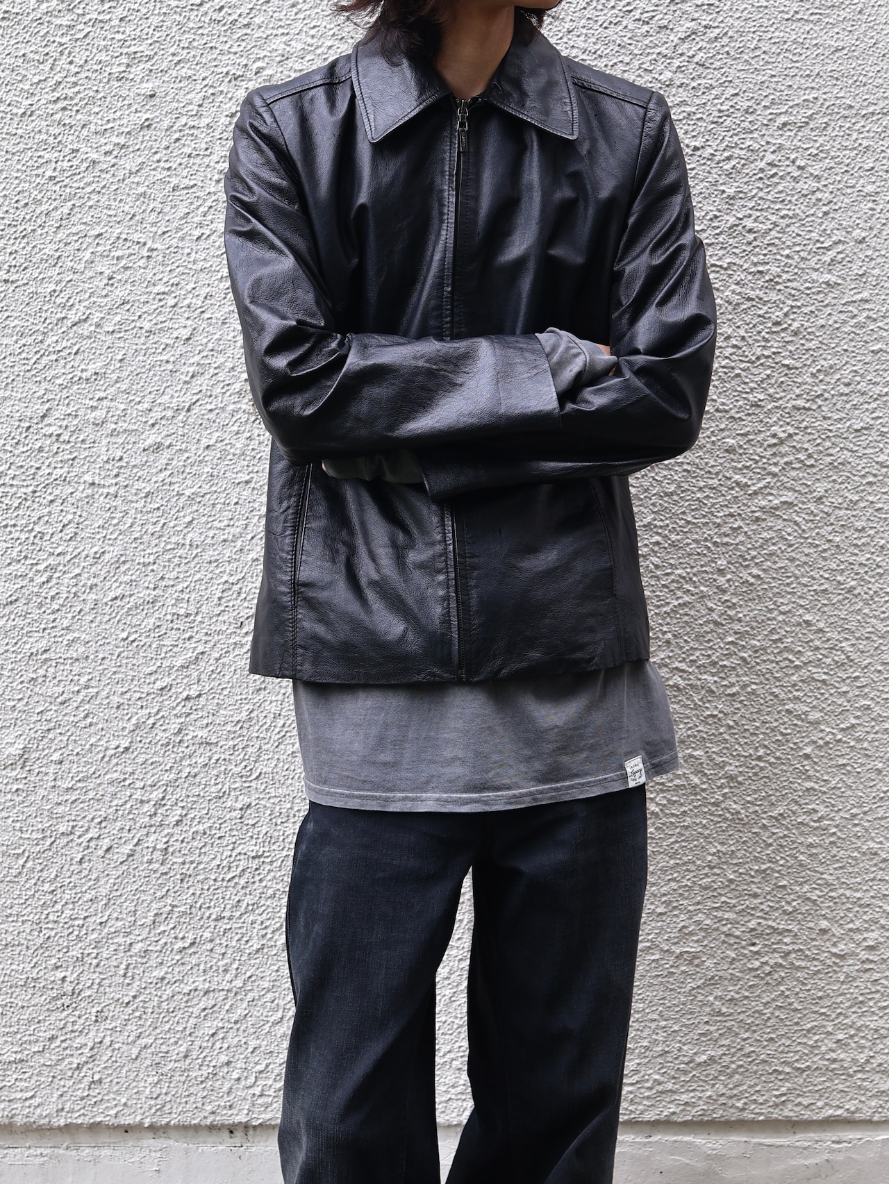 minimal zip up leather jacket