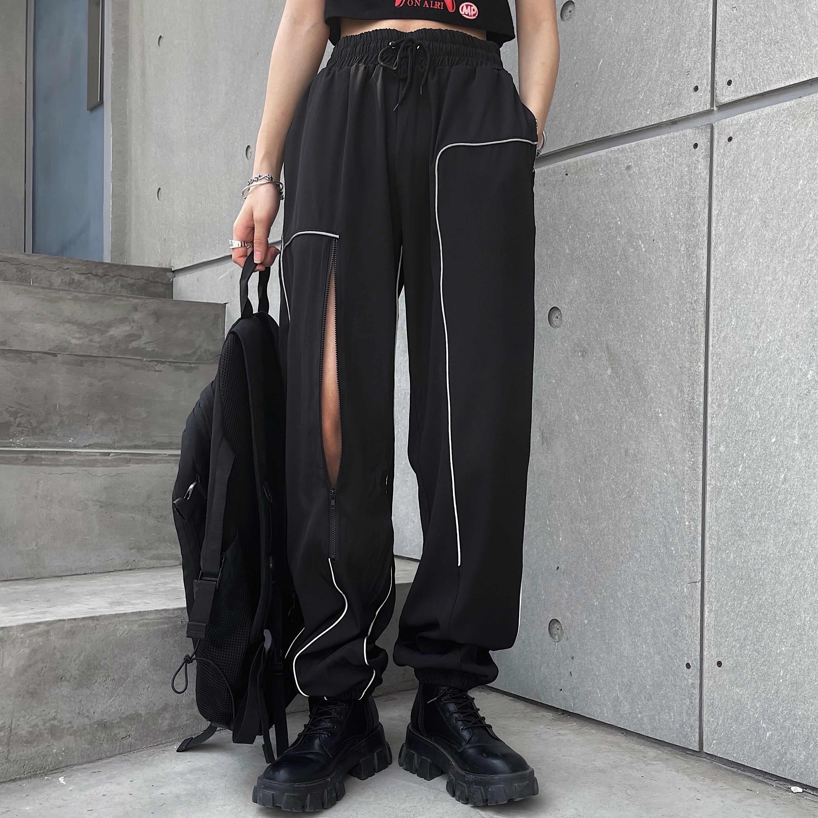 スタイルサマールーズワイドレッグパンツ ハイウェストウェストストライプジッパーカジュアル かわいい 夏物 ワイドパンツ ケッペル24458850900