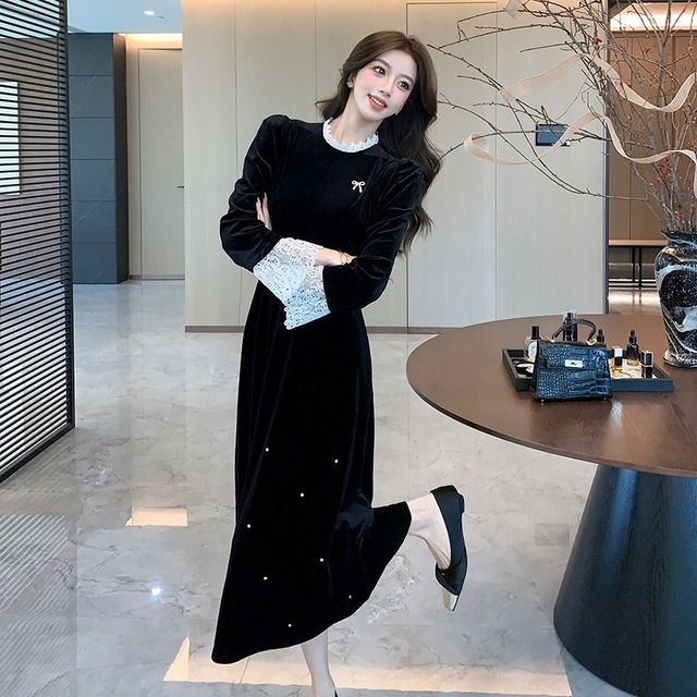 【パーティードレス】 パーティードレス 結婚式 お呼ばれ ドレス 結婚式のお呼ばれ お呼ばれ ワンピース ミモレ ワンピース 20代 30代 40代 卒業式 謝恩会 成人式 同窓会 食事会 婚活 フォーマルドレス 袖あり ロング 体型カバー  お呼ばれ 二次会 フォーマルワンピース シンプル かっこいい おしゃれ ブラック 黒 S M L XL