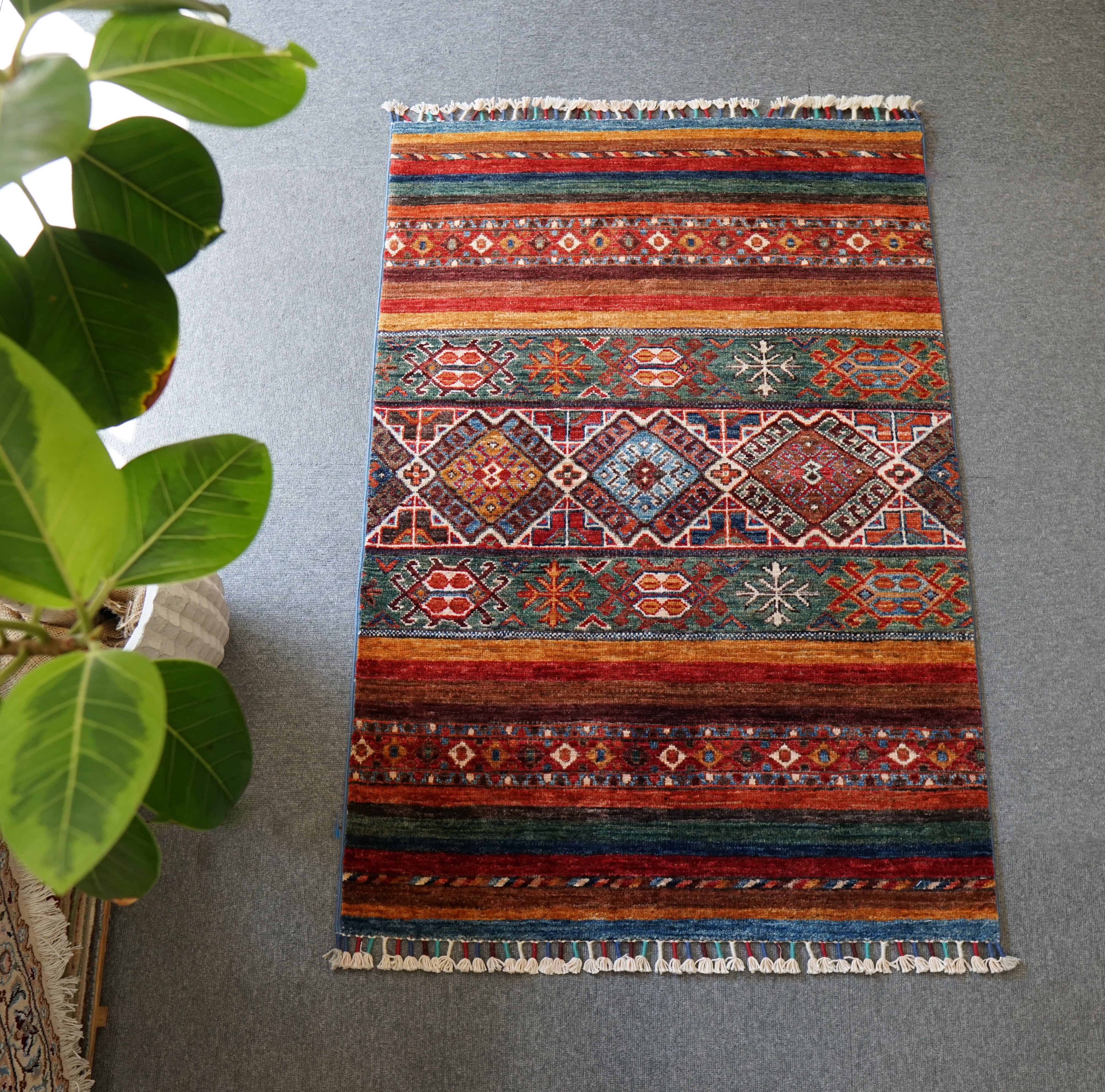 190x120cm アフガニスタン ガズニーウール手織り 絨毯 ペルシャ