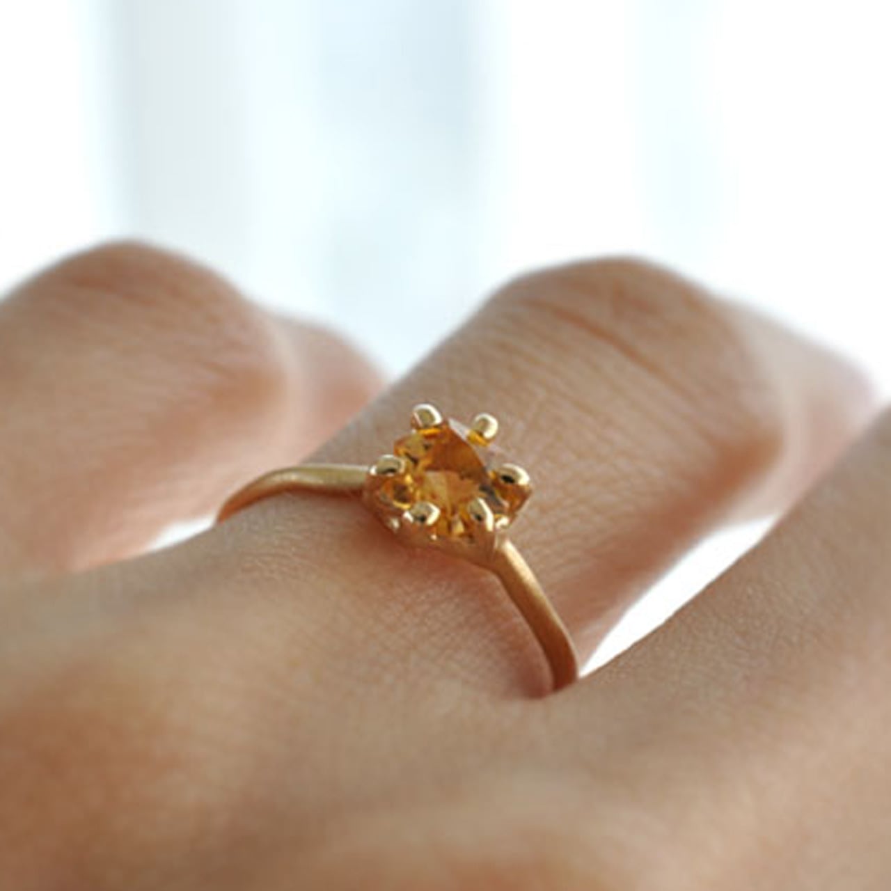 Citrine Quartz Prong Setting Ring シトリン ヘキサゴンカット リング