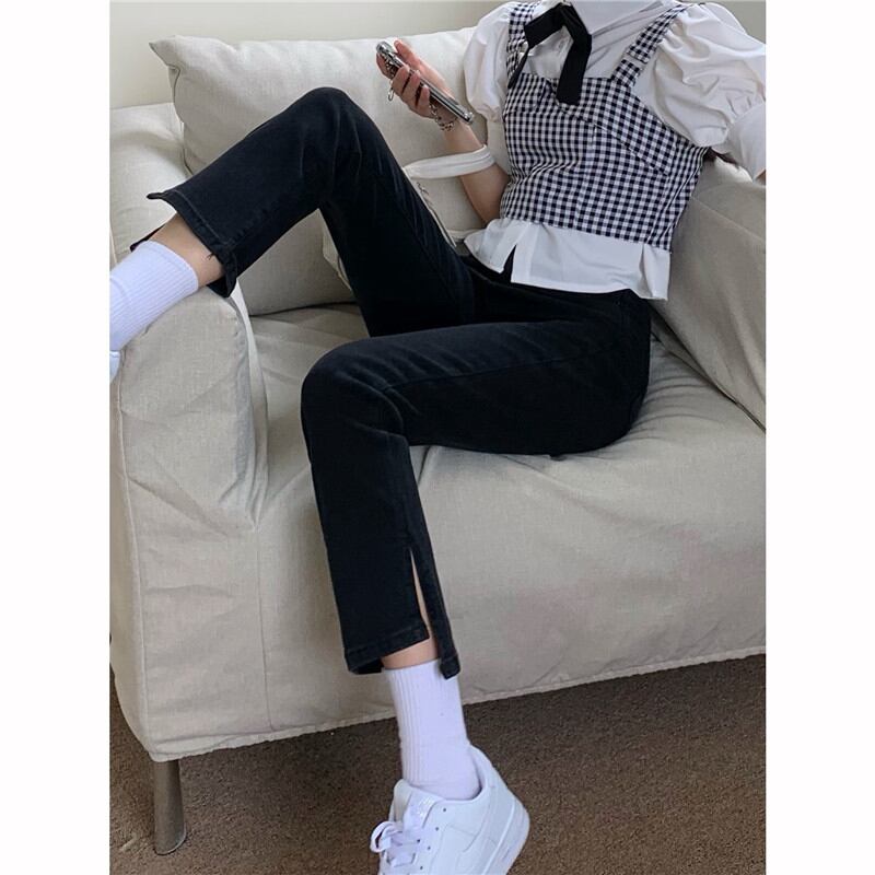 パンツ スプリングオータム薄手ハイウェストジーンズ 春物 秋物 1号婦人84492875248