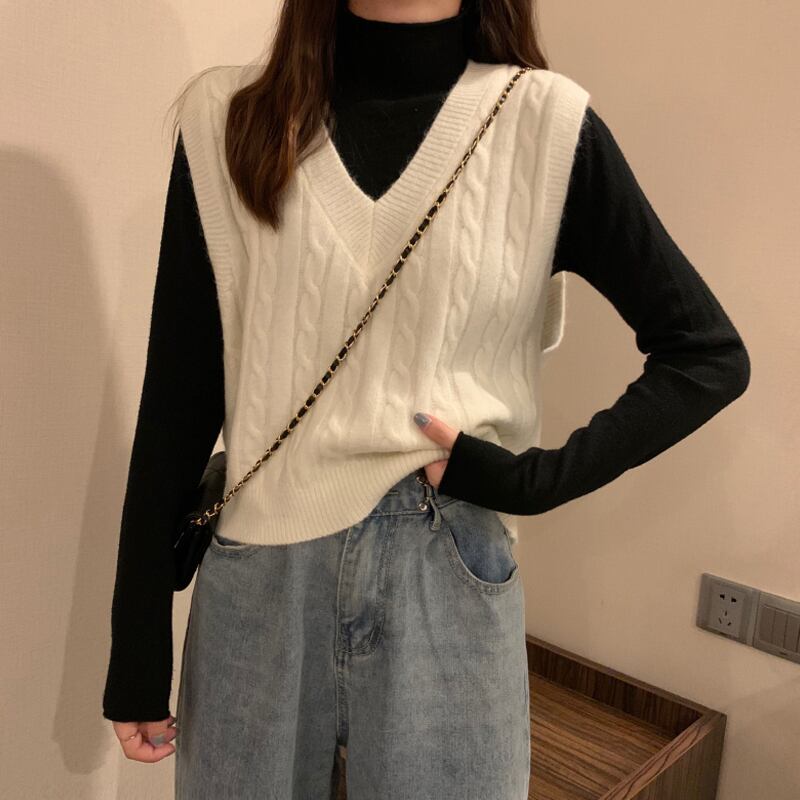 ルーズVネックニットスプリングスタイルノースリーブトップス 春物 試着室5101322280