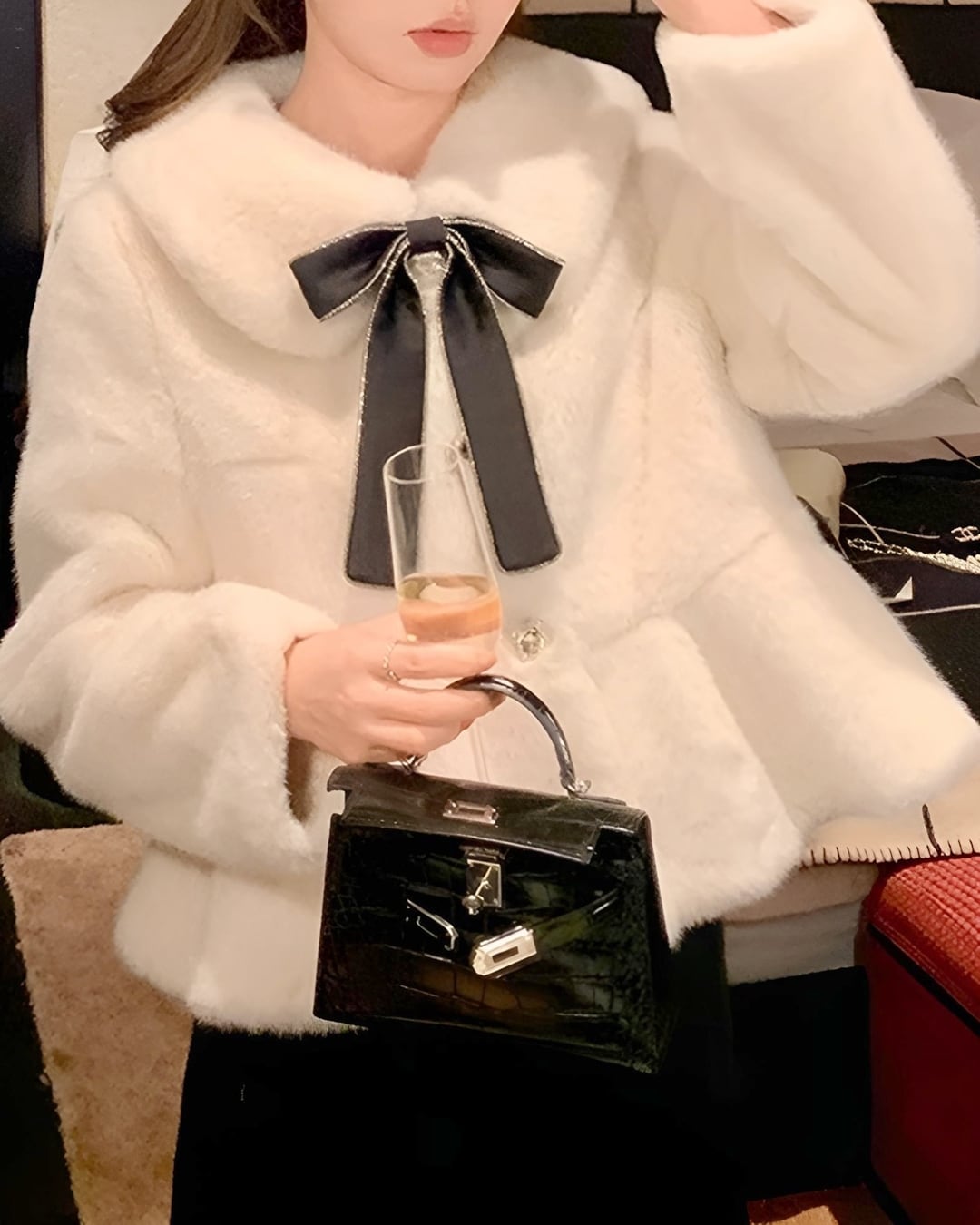 ペプラムリボンファーコート(2 colors) 24W11062