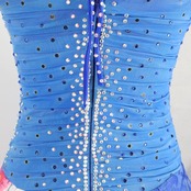【社交ダンス衣装】ブルー ワンピース ドレス 青 花柄 フリル レース フロート デモ 競技用 パーティ 豪華 ボリューム 白