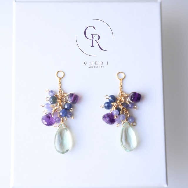 イヤリングチャーム　14kgf　グリーンアメジスト　サファイア　タンザナイト　アメジスト　天然石　誕生石