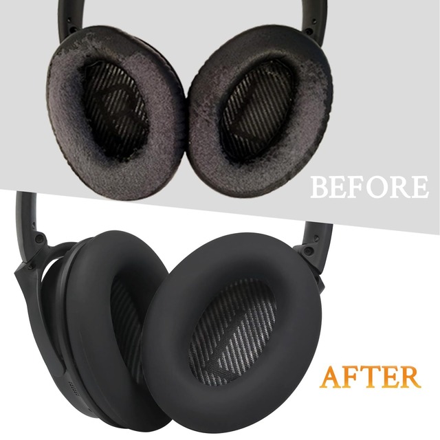 SOULWIT イヤーパッドカバー ヘッドホンパッドカバー Bose QuietComfort QC15 QC25 QC2 QC35 QC45/Ae2 Ae2i Ae2w/SoundTrue & SoundLink AE 用 保護ケース 劣化防止 防塵 防汗 柔らかいシリコン 洗える (ブラック-1ペア)