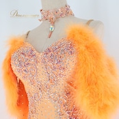 社交ダンス 衣装 白樺ドレス スタンダードドレス ドレス ワンピース スタンダード フロート ファー 蛍光 デモ 競技 ダンス パーティ 発表会 綺麗 オレンジ系 蛍光オレンジ フォーマル 軽量 上品 ダンス衣装 競技用ドレス 発表会用ドレス おしゃれ 可愛い